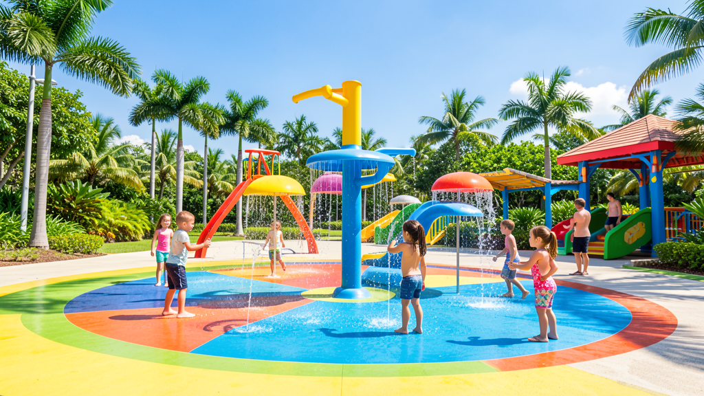 Young children playing in safe splash pad area
